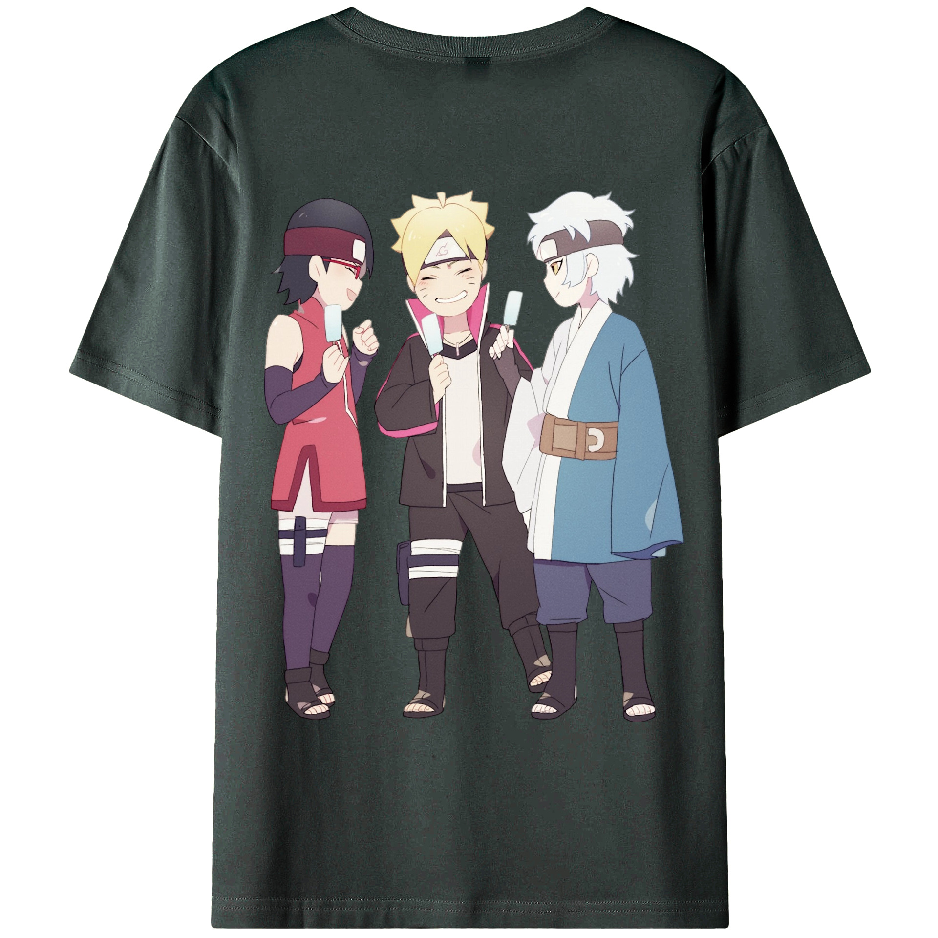 （画像用） NARUTO -ナルト- うちは サラダ Uchiha Sarada 綿100％ メンズ半袖Tシャツ（バックプリント） 通気性